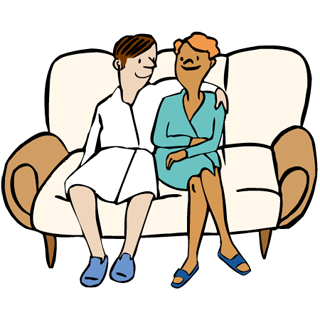 Ein Mann und eine Frau sitzen auf einem Sofa